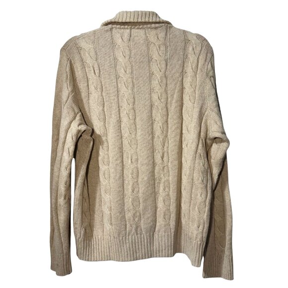 Ralph Lauren Blue Label Cable-Knit Silk-Cashmere Sweater Size M Tan Leather-Trim - Picture 4 of 11